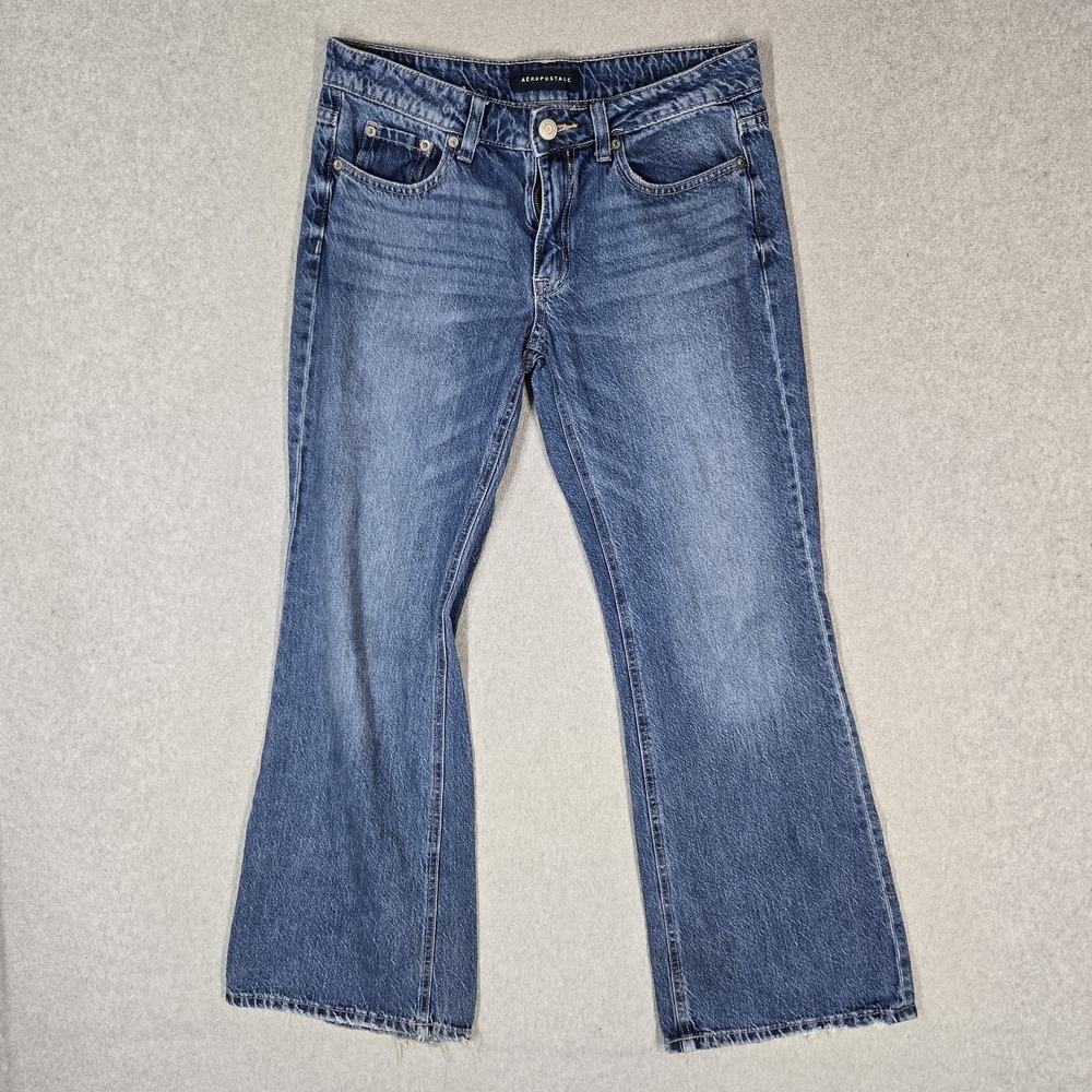 Aeropostale Women Jeans 4 REG Blue Denim Baggy Flare 30" Inseam Stretch READ